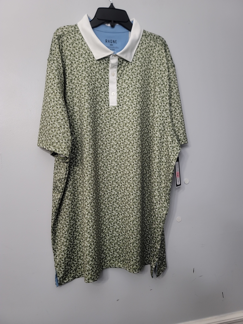 Rhone Men's Green Print Polo with White Collar